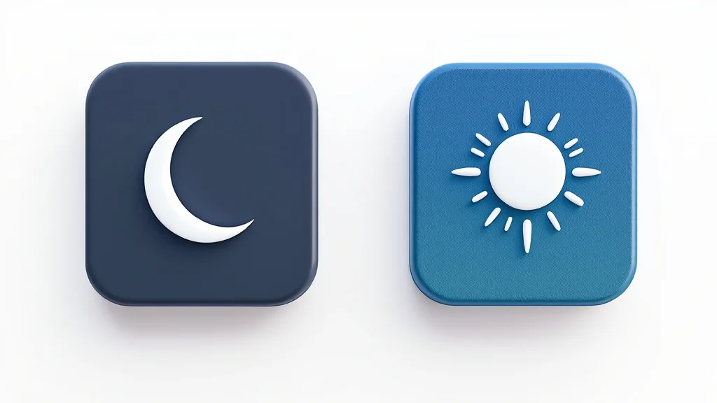 A dark slate tile with a crescent moon next to a bright cobalt blue tile with a white sun icon